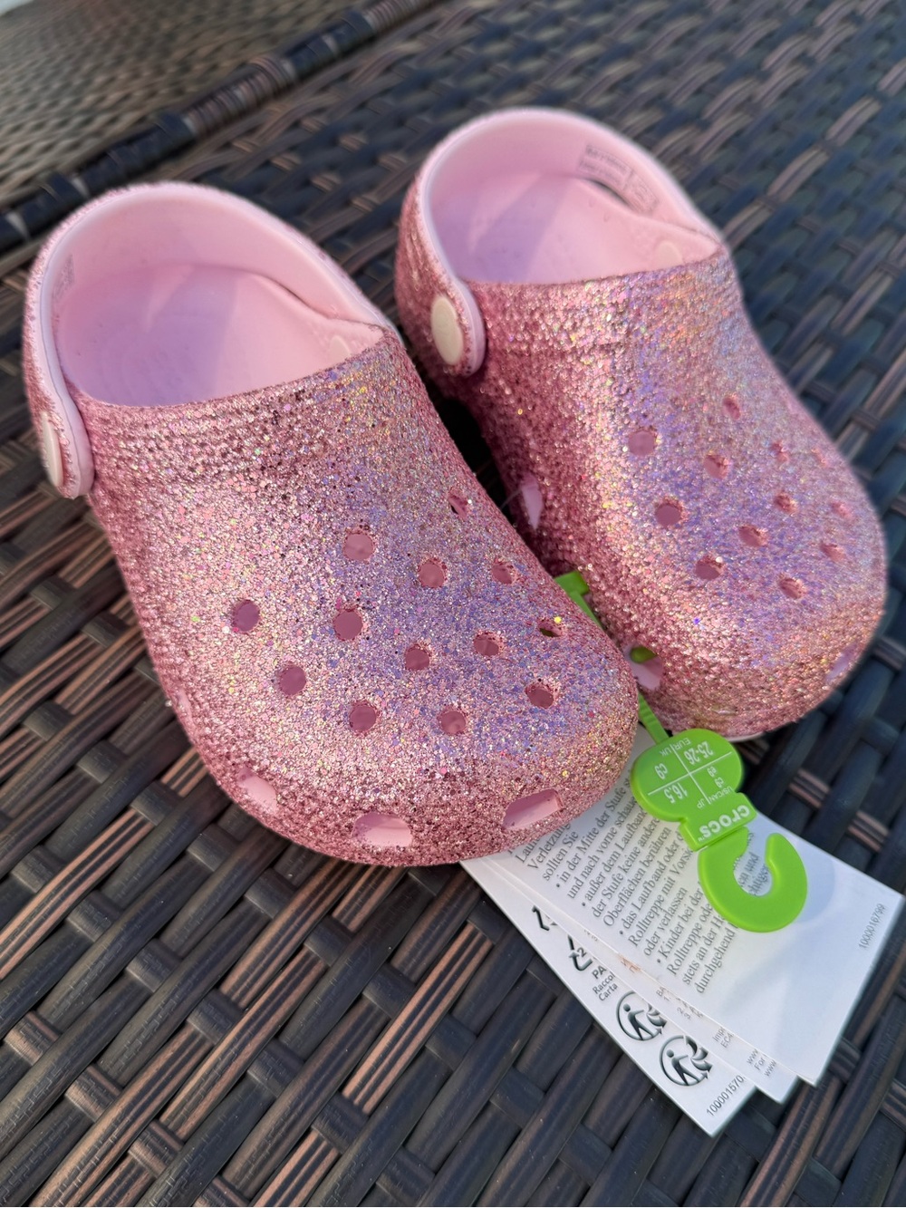CROCS Kids Glitter Pink Clogs with Adjustable Heel Strap